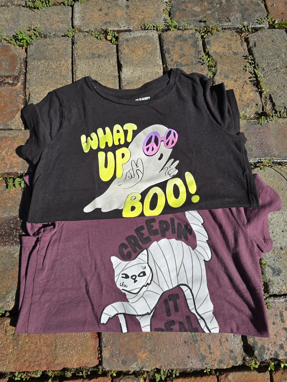 Halloween Tee Bundle Purple 'Creepin' Cat' Graphic And What Up Boo Tee Old Navy